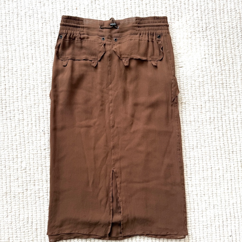 Yves Saint Laurent Brown Silk Pencil Skirt